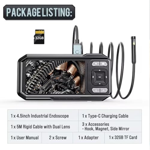 Image of ETZIN Borescope Camera,1080P HD Dual Lens Endoscope with 8 Adjustable Lights 360 Rotatable Pipe Camera, 4.3 inch IPS Screen IP67 Waterproof, Semi-Rigid Cable with 16FT, 2000mAh EPL-1340IM