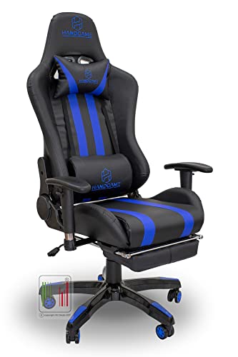 Stil Sedie - Sedia poltrona da gaming con poggiapiede professionale OMEGA braccioli 2D regolabile in altezza schienale reclinabile a 180° (blu)