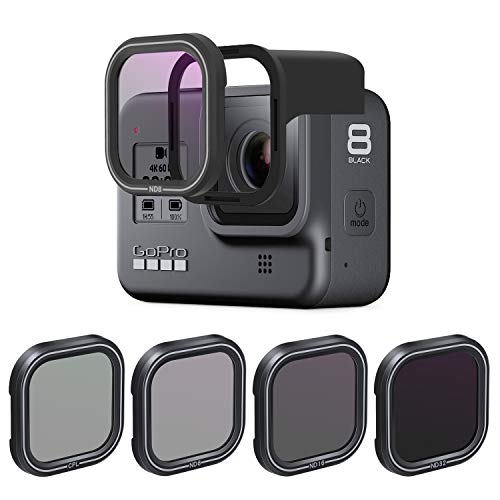 AuyKoo Juego de 4 filtros de Lente CPL ND8 ND16 ND32 para GoPro Hero 8 Black, Polarización de Lente de cámara y Filtro de Densidad Neutra para GoPro Hero 8 Black Accesorios Negros