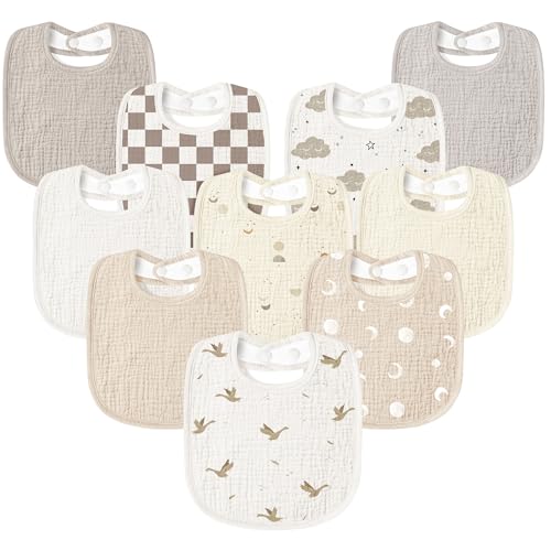 Image of Susurration Muslin Baby Drool Bibs 10Pack Soft Square Adjustable Bandana Bibs for Unisex Baby Girls & Boys