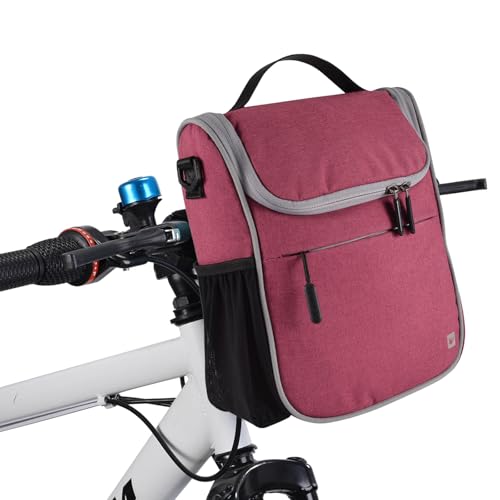 CamGo Waterproof Handlebar Bag for Bike - Cycling Front Storage Basket Bags Multipurpose Shoulder Pack Canvas Handbags with Rain Cover (Rose)