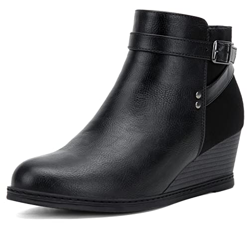 Jeossy Women's 9636 Low Wedge Boots, Comfortable Ankle Wedge Booties with Side Zipper