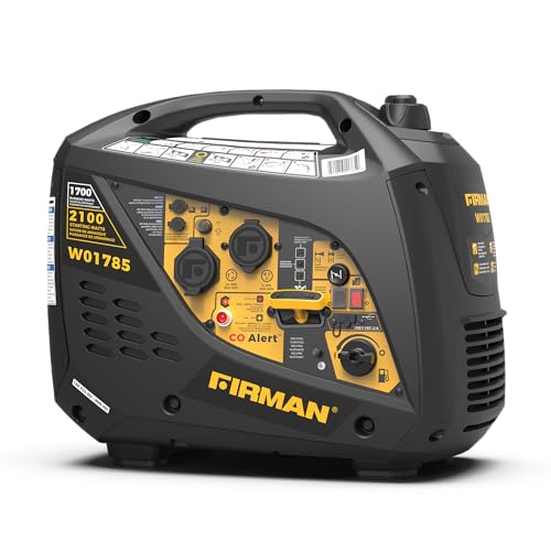 FIRMAN W01785 Inverter Portable Generator, 2100W Starting 1700W Running Power, Recoil Start with CO Alert Safety Shutoff, Quiet 59 dB Operation, Lightweight for Camping, Travel, Home, and Outdoor Use