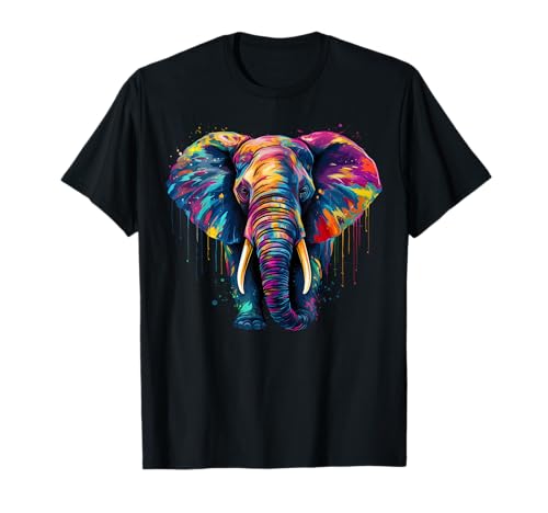 Künstlerische bunte Pop-Art gemalter Elefant T-Shirt