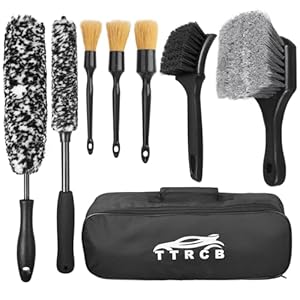 Juego de 8 cepillos para ruedas, cepillo para neumáticos, 2 cepillos suaves de limpieza de ruedas, cepillo de detalles y limpiador de neumáticos duros, kit de cepillo de limpieza de llantas flexible y