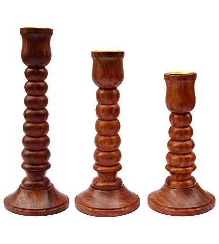 Image of ITOS365 Handmade Wooden Candle Holder Stand Set of 3 | Decorative Tealight Holders for Home Decor | Handcrafted Wooden Candle Stands for Living Room, Table & Festive Decoration | Gift Item