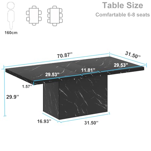 Image of HSH 71 inch Black Faux Marble Dining Table for 6-8, Rectangle Dining Room Table