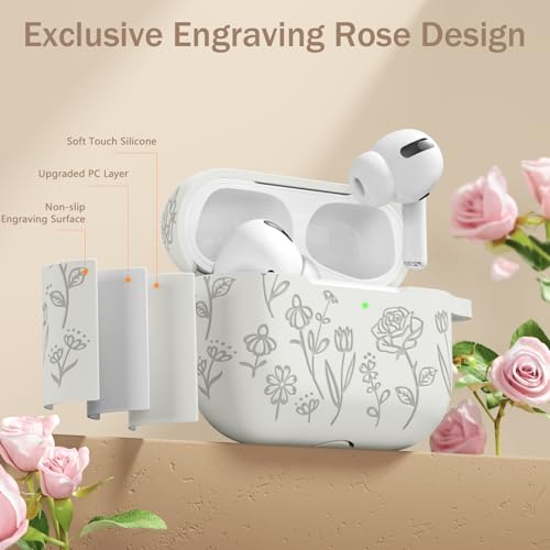 DGege for AirPods Pro 2nd/1st Case with Cleaner Kit,Cute Rose Flower Engraved Soft Silicone Protective Compatible with Apple AirPods Pro 2/Airpod Pro Cover with Keychain,Front LED Visible,Starlight by DGege - Used condition - Image 2