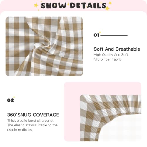 Image of Crib Sheet Breathable Soft Crib Mattress Sheet for Baby Toddler Boys Girls Fitted Crib Sheet Fit Standard Crib Mattress 39 x 27 Inch Brown Gingham Checkered