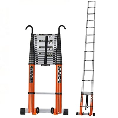 Industrial Aluminum Extension Ladder Aluminum Telescoping Ladder 20ft / 23.6ft / 25ft / 26ft, Heavy Duty Folding Telescopic Extension Ladders with Hooks & Stabilizer Bar, for Rooftop RV Attic Home Out