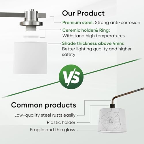 Image of 15 Inch Brushed Nickel Vanity Light for Bathroom 2 Light Bathroom Light Fixtures Over Mirror Milk Glass Makeup Shower Lamp Farmhouse Wall Sconce