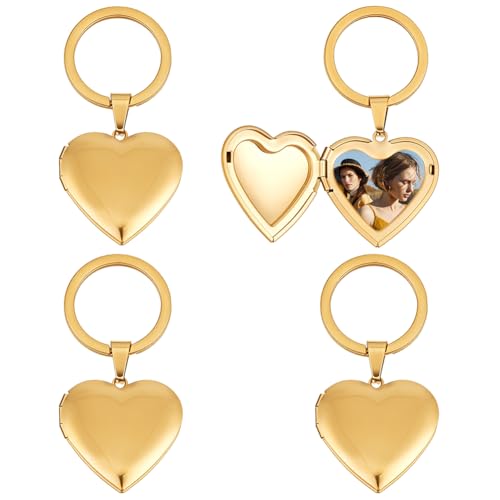 PH PandaHall 4PCS Porte Clés Médaillon Cœur Plaqué Or 18K, 3.6cm Anneau de Porte Clés Médaillon Cœur Brelqoues Amour pour la Saint Valentin la Fête des...