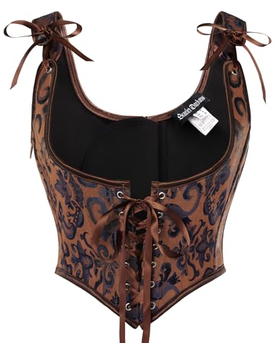 Scarlet Darkness Women's Renaissance Corset Plus Size Underbust Boned Lace Up Corset Tops Brown Size 18