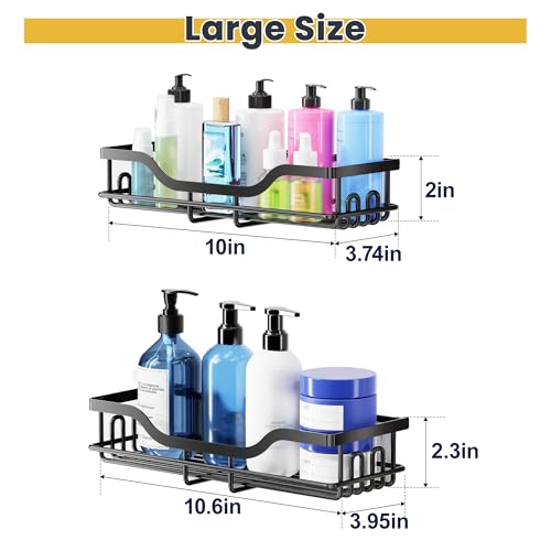 OMAIRA 3-Pack Shower Caddy with Soap Holder, Adhesive Rustproof No-drill Strudy Loading Inside Shower Organizer Shelves Rack Storage Bathroom Organization for Smooth Wall Glass Tile, Black (Large)