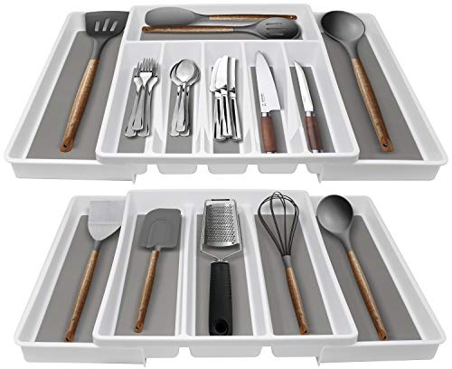 Sorbus Cutlery Organizer Utensil Tray Set for Drawers - Includes 2 Kitchen Storage Trays for Flatware Silverware Cooking Tools etc - Multipurpose For Kitchen Office Bathroom