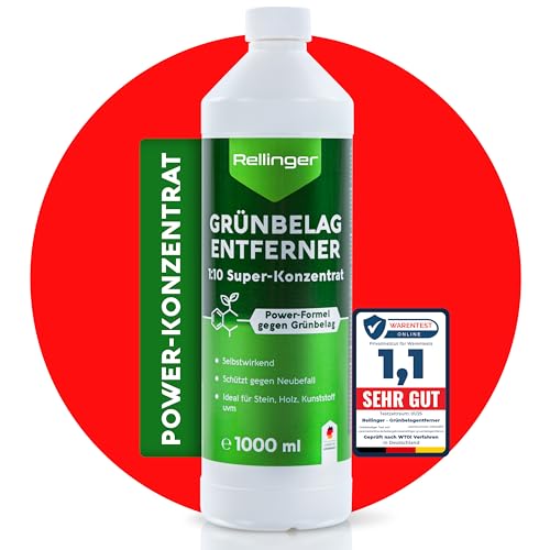 Preisvergleich Produktbild RELLINGER® Grünbelagentferner 1l [POWER-KONZENTRAT] - Fassadenreiniger Moosentferner - Effektive Grünbelag & Algen Entfernung - Hochwirksamer Langzeitschutz - für Fassade, Terrasse, Dach & Stein
