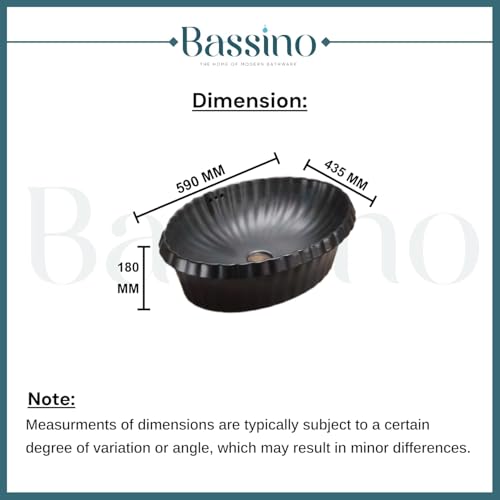 Image of BASSINO 24x17x7 Inches Ceramic Counter Top Wash Basin /Matt Black Basin for Bathroom /Modern Design /Oval Shape Tabletop Washbasin for Restaurant /Dining Hall /Living Room /Home(Matt)