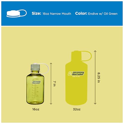 Image of Nalgene 16 oz Narrow Mouth Water Bottle, Thrill & Motion, Endive w /Oil Green