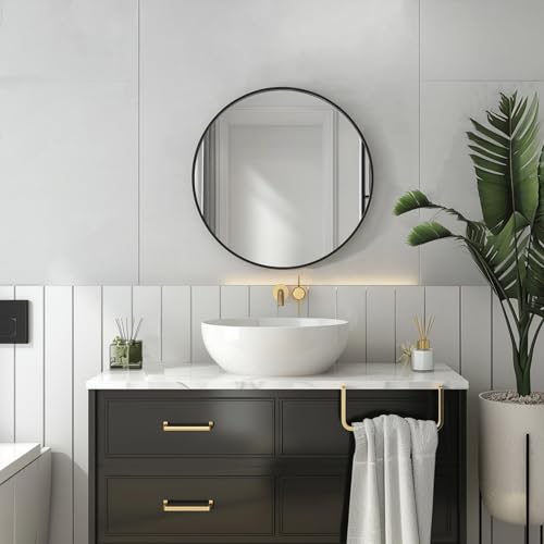 Image of Sunniry Black Circle Mirror, Round Bathroom Mirror 20 inch, Round Wall Mirror Matte Metal Frame, Circle Mirrors for Bathroom, Vanity, Bedroom, Hallway.