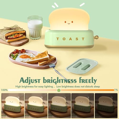 Image of Desidiya Silicon Desk Decor Cute Toast Night Light Small Desk Lamp for Kids Rechargeable with Smile Face Home Decor for Bedroom, Table, Bedside Light Gifts for Kids and Adults