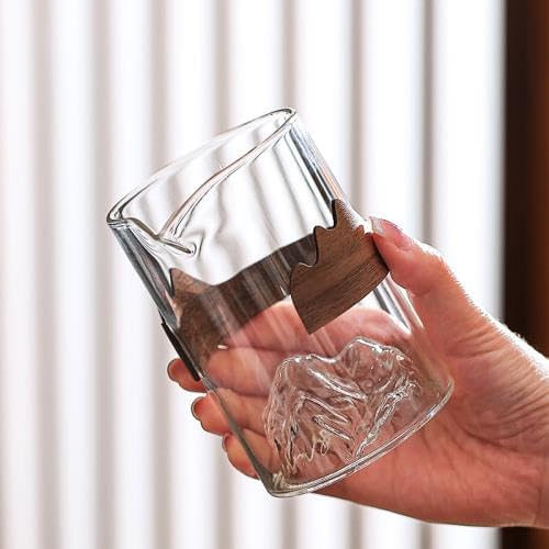 Ash & Roh® 350 ml Mountain Design Glass, Heat-Resistant with Removable Wooden Sleeve, Durable Clear Drinkware for Hot & Cold Beverages, Perfect for Barista & Home Use (Pack of 2) 2