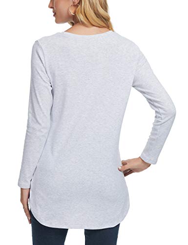 Image of Herou Women's Casual Long /Short Sleeve T Shirt Crewneck with Side Split Fall Pullover Loose Tunic Sweater Tops