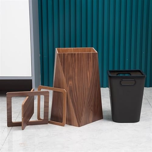 Cubo de basura de madera con tapa abatible y contenedor interior s 6