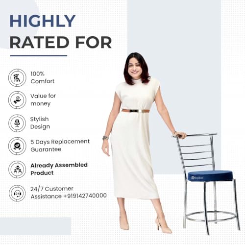 Image of Goyal steel & furniture Chairs for Dining Table, Steel Chair, Dining Chair with Comfortable Cushion (6, Blue, Standard)