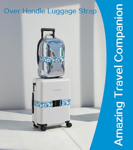 Image of Luggage Straps for Suitcases Travel Belt Luggage Band with Lock Heavy Duty Traveling Luggage Identifier Blue Buttrfly Cute Women Girls Unique Accesory Personalized
