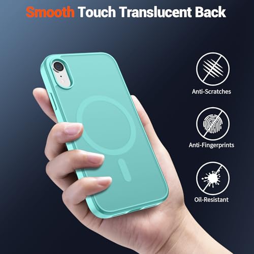 Image of SUPFINE Magnetic for iPhone XR Phone Case Blue Green | With Screen Protector, Translucent Matte, Compatible with MagSafe, Military Grade Drop Proof, Rugged Shockproof Protective