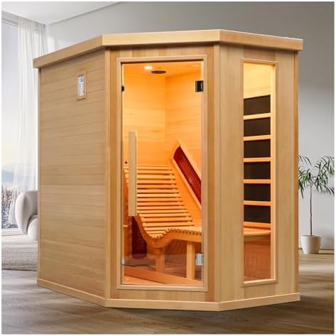 Far Infrared Wood Sauna, 1 or 2 Person Home Canadian Hemlock Luxurious Wooden Traditional Indoor Sauna, 2300W Spa Room with Recliner, 8 Heating Element, Bluetooth Speaker, Lights, Oxygen Bar