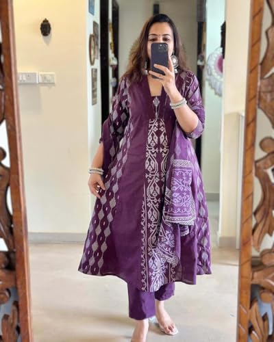 Image of ANNI Designer Women's Rayon Viscose Printed Anarkali Kurta with Pant & Dupatta