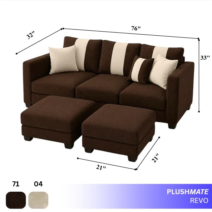 Image of Vero 5 Seater L Shape Sofa Set with 2 Movable Ottomans | Flexible Layout | Luxury Velvet Suede Fabric | Modern Living Room Sofa | Dark Brown