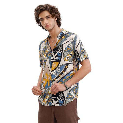 Image of WROGN Men's Shirt | Multicolor Abstract Geometric Print | Slim Fit
