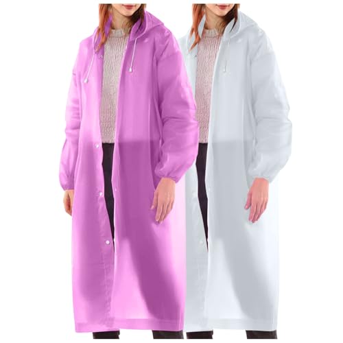 Unisex Womens 2 Pcs Hooded Long Raincoats with Drawstring Adults Reusable Rain Ponchos Outdoor Waterproof Rain Jacket