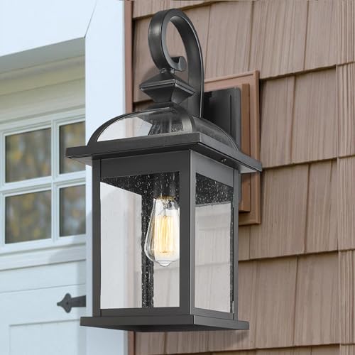 Image of Darkaway Outdoor Lights Fixtures Wall Mount, Large 22inch Outdoor Wall Sconce Lights with Seeded Glass Waterproof Outside Exterior Lights Fixture for House Front Porch Patio （Large, Black）