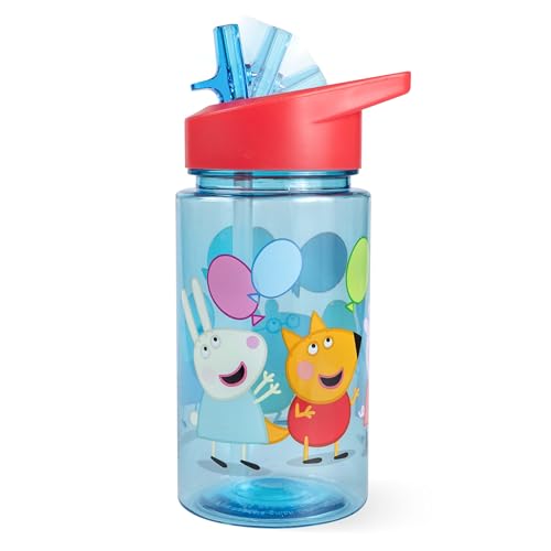 p:os Peppa Wutz Trinkflasche Kinder 450 ml - Mit Strohhalm - Kleine Flasche perfekt für Kindergarten, den Spielplatz oder Zuhause - Für Jungen und Mädchen, Blau