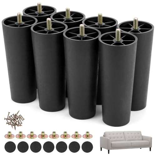 QWORK® 8 Piezas Patas para Muebles, 150 mm Patas de sofá de plástico con Tuercas y Almohadillas Antideslizantes, para sofás, sillas, Bricolaje