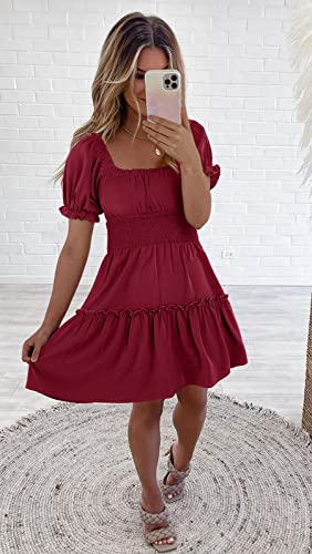 Image of Womens Babydoll Mini Dress Casual Square Neck Short Sleeve Summer Dresses
