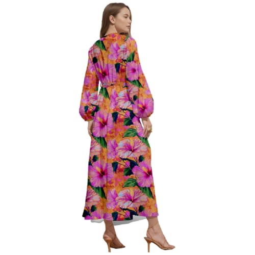 Spring and Autumn Women's Dress Long Sleeve V-Neck A-line Dress Fashionable and Elegant Dress Casual Floral Print4