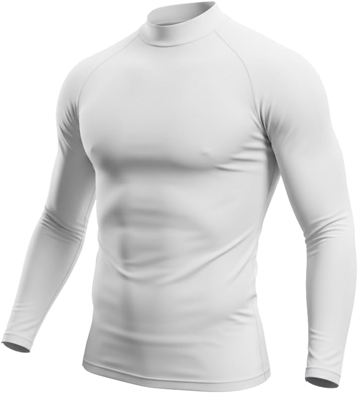 Men's Mock Neck Compression Shirt, Long Sleeve, Athletic Base Layer, Workout t-Shirt,Gym