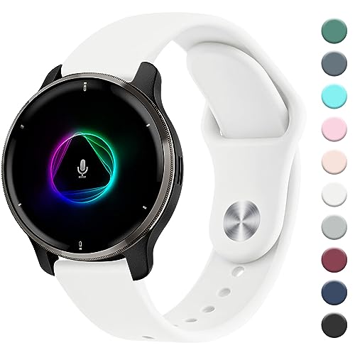 Mugust Armband für Garmin Venu/Venu 2 Plus/Venu Sq/Venu Sq 2 Music für Damen Herren, 20mm Silikon Armbänder Classic Sport Ersatz Uhrenarmband für Garmin Venu Sq 2 Armband, Weiß