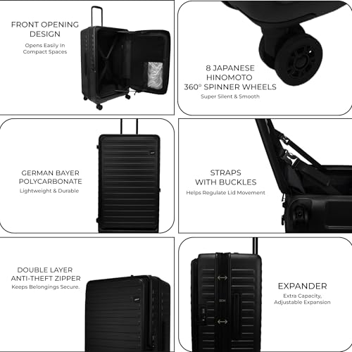 Image of F Gear Windsor Medium 68cm German Makrolon Polycarbonate|Japanese Hinomoto Wheel|Front-Opening Trunk-Style Hard Luggage|Check-in Suitcase for Travel|Laptop sleeve, Expandable, Anti-Theft Zipper| Black