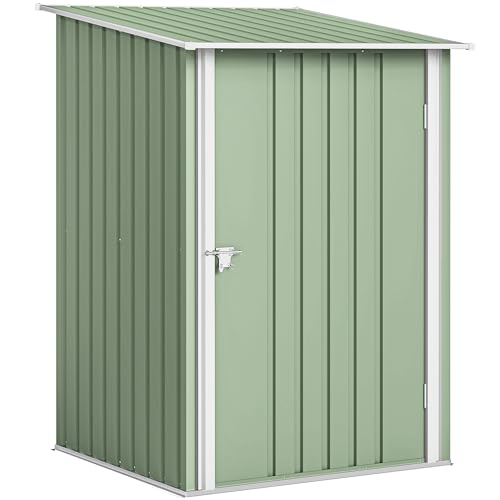 Outsunny Cobertizo de Jardín Exterior, 0,92 m², 100x103x160 cm, Caseta de Jardín Exterior Metálica con 1 Puerta y Cerradura, para Almacenamiento de Herramientas, para Patio, Terraza, Verde Claro