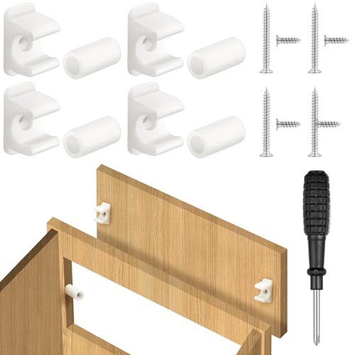 Juexica False Cabinet Front Clip False Drawer Front Clips Sink Tip Out Snap with Screws Screwdrivers for Hardware Replacements(White 4 Pairs)