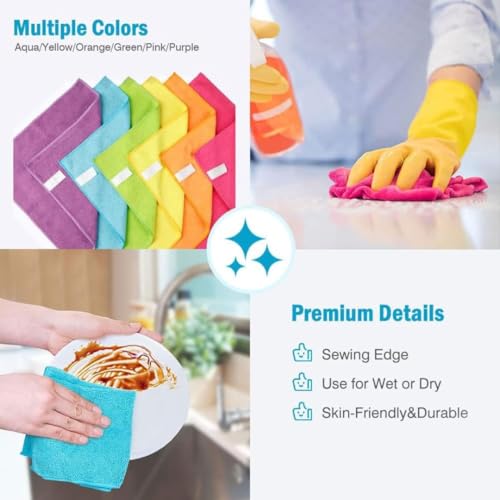 Image of Ultra Soft Microfiber Cleaning Cloths for All Surfaces Pack of 1 (12pcs Each Pack) Eco-Friendly Reusable Dust Cloths, Multi-Color Super Absorbent Bamboo Fiber Rags for Multi use