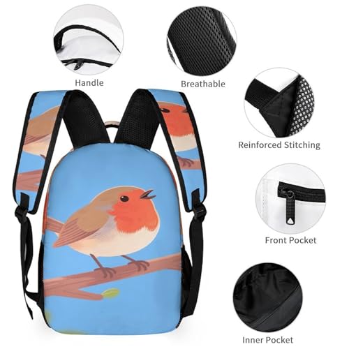Happy Bird Printed Backpack With Lunch Pack Storage Box Case 3pcs Lightweight Travel Backpack3