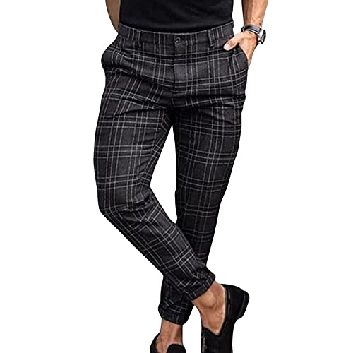 LWJBHSH Chino Hose Herren Kariert Skinny Fit Freizeithose Karohose Leicht Comfort Bequem Anzughose Modern Stoffhose Männer Hosen Streetwear (Color : Black, Size : XXL)