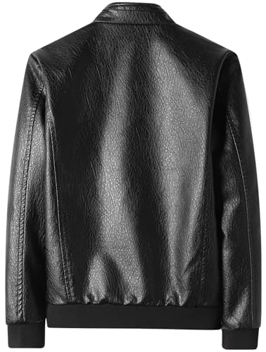 Image of PEGENO Men's Stand Collar Leather Jacket Lightweight Faux Leather Motorcycle Jacket