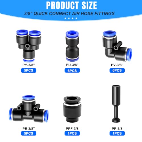 Image of mxuteuk 24PCS 3 /8 inch OD Push to Connect Fittings,3 /8 inch OD Air Line Fittings,Quick Connect Air Hose Fittings for 3 /8 inch Tube